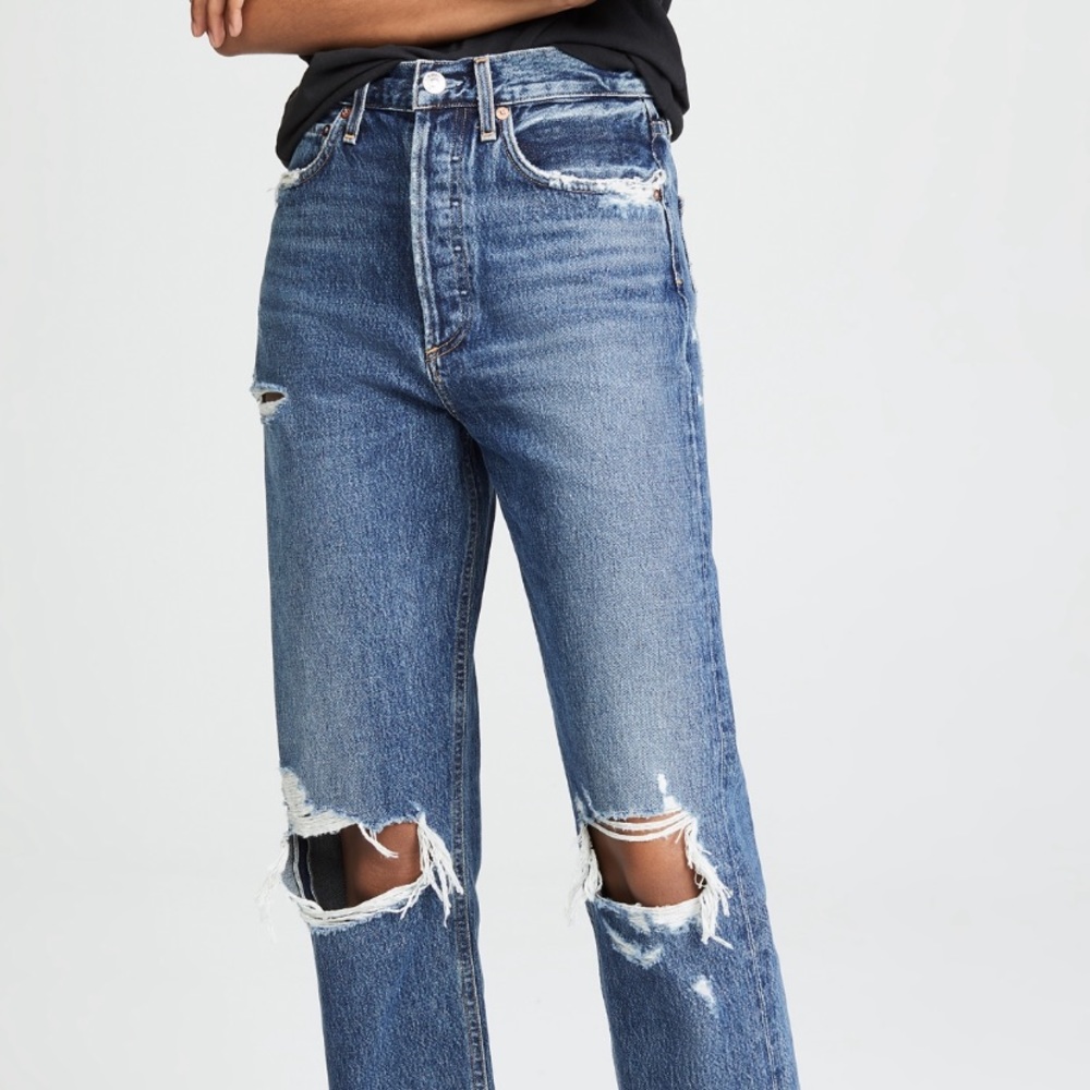 Agolde Women’s Straight Leg Distressed Blue Jeans